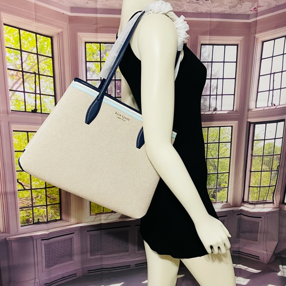 Kate Spade Blue Canvas Large Tote with Wristlet - Picture 8 of 15